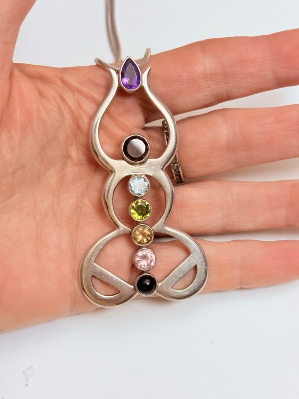 Sterling Multi-Gemstone Pendant Necklace - Purple & Multi-Color